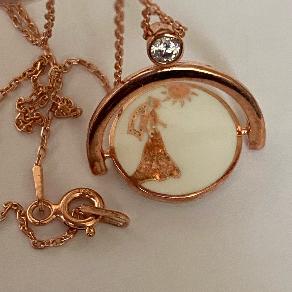 Bride groom reversible spinning 925 silver necklace enamel 14k rose gold plated - Picture 4 of 7